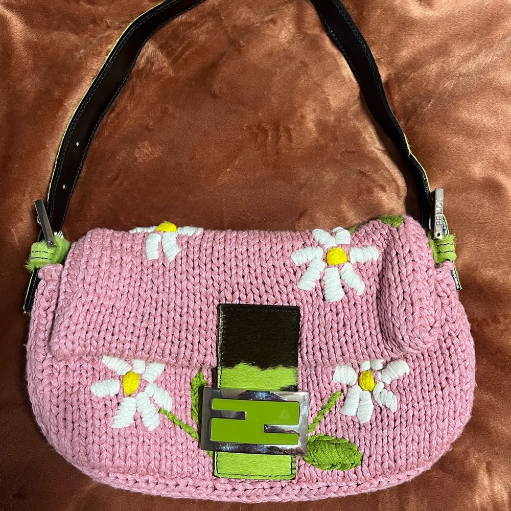 Fendi knit bag with calf hair strap